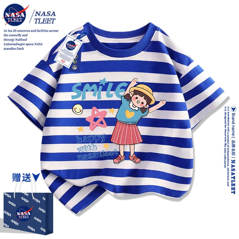 Nasa Parent-Child Dress Smile Sun Star Moon Short-Sleeved Family Of Three Mother And Daughter Mother And Son Family T-Shirt - Image 1
