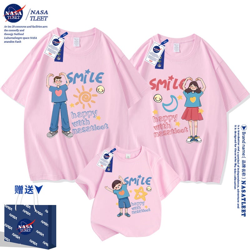 Nasa Parent-Child Dress Smile Sun Star Moon Short-Sleeved Family Of Three Mother And Daughter Mother And Son Family T-Shirt - Image 4