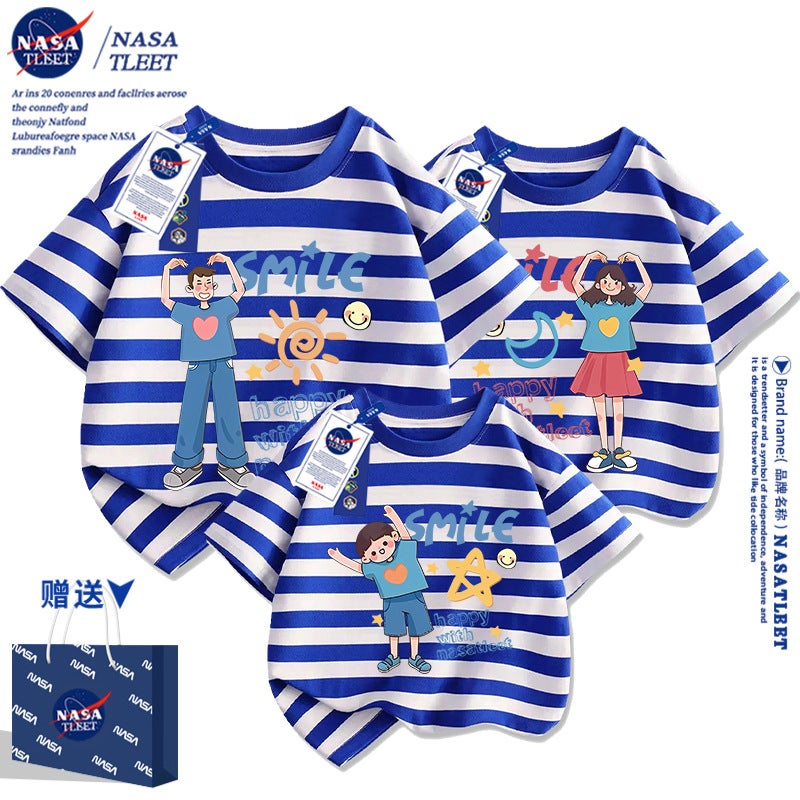 Nasa Parent-Child Dress Smile Sun Star Moon Short-Sleeved Family Of Three Mother And Daughter Mother And Son Family T-Shirt - Image 5