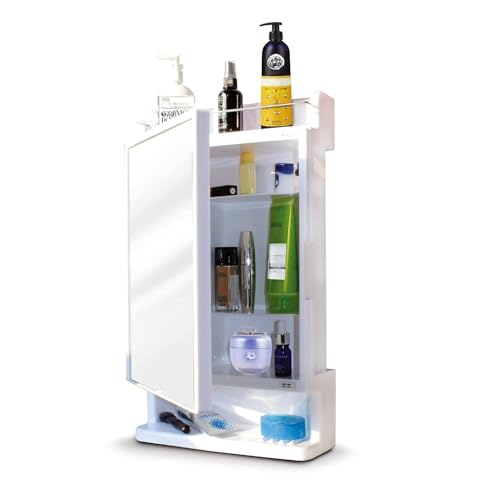 BRANCO Bathroom Mirror Cabinet Rich Look with Mirror | Makeup Accessories Strong and Heavy Plastic Corner Organizer Cabinet (White) - Image 2