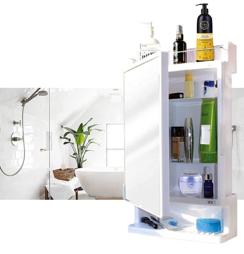 BRANCO Bathroom Mirror Cabinet Rich Look with Mirror | Makeup Accessories Strong and Heavy Plastic Corner Organizer Cabinet (White) - Image 5