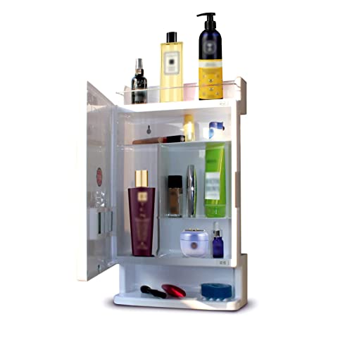 BRANCO Bathroom Mirror Cabinet Rich Look with Mirror | Makeup Accessories Strong and Heavy Plastic Corner Organizer Cabinet (White) - Image 1