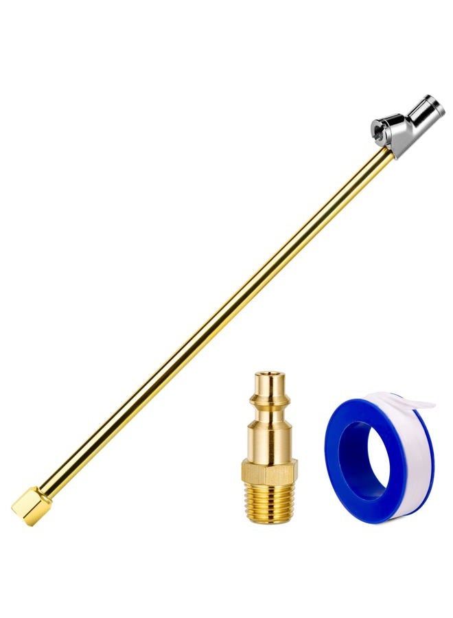 LUMITECO 2-Way Connection 13.8" Extended Air Chuck Set, 1/4 in FNPT Straight Foot Dual Head Tire Inflate Chuck with Standard Brass Quick Plug, Tire Air Compressor Fill Kit for Truck RV Dually Tires - Image 1