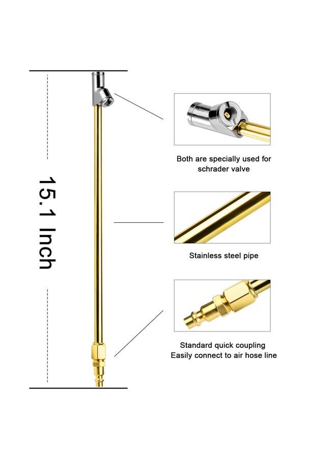 LUMITECO 2-Way Connection 13.8" Extended Air Chuck Set, 1/4 in FNPT Straight Foot Dual Head Tire Inflate Chuck with Standard Brass Quick Plug, Tire Air Compressor Fill Kit for Truck RV Dually Tires - Image 2