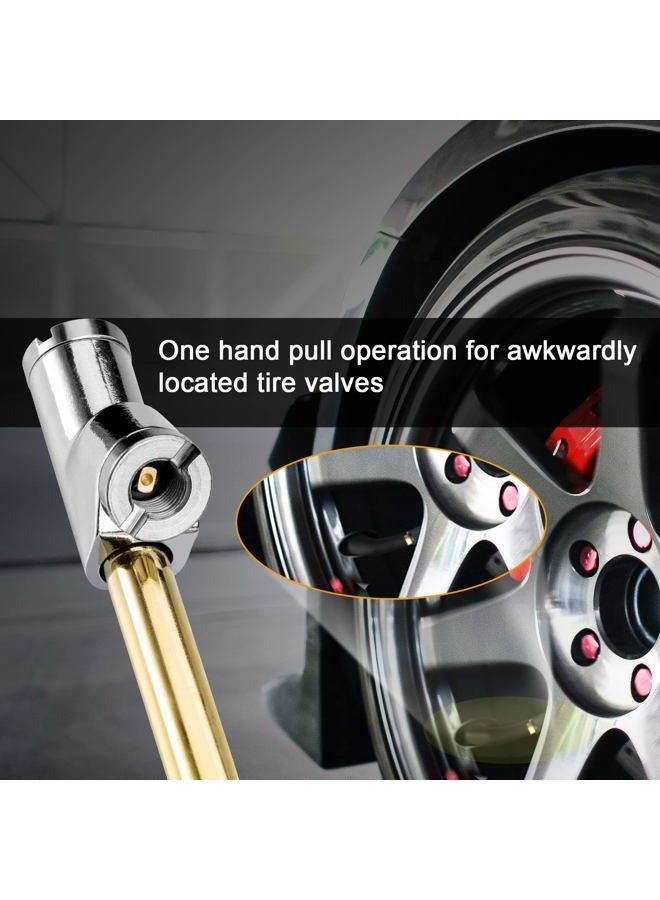 LUMITECO 2-Way Connection 13.8" Extended Air Chuck Set, 1/4 in FNPT Straight Foot Dual Head Tire Inflate Chuck with Standard Brass Quick Plug, Tire Air Compressor Fill Kit for Truck RV Dually Tires - Image 3