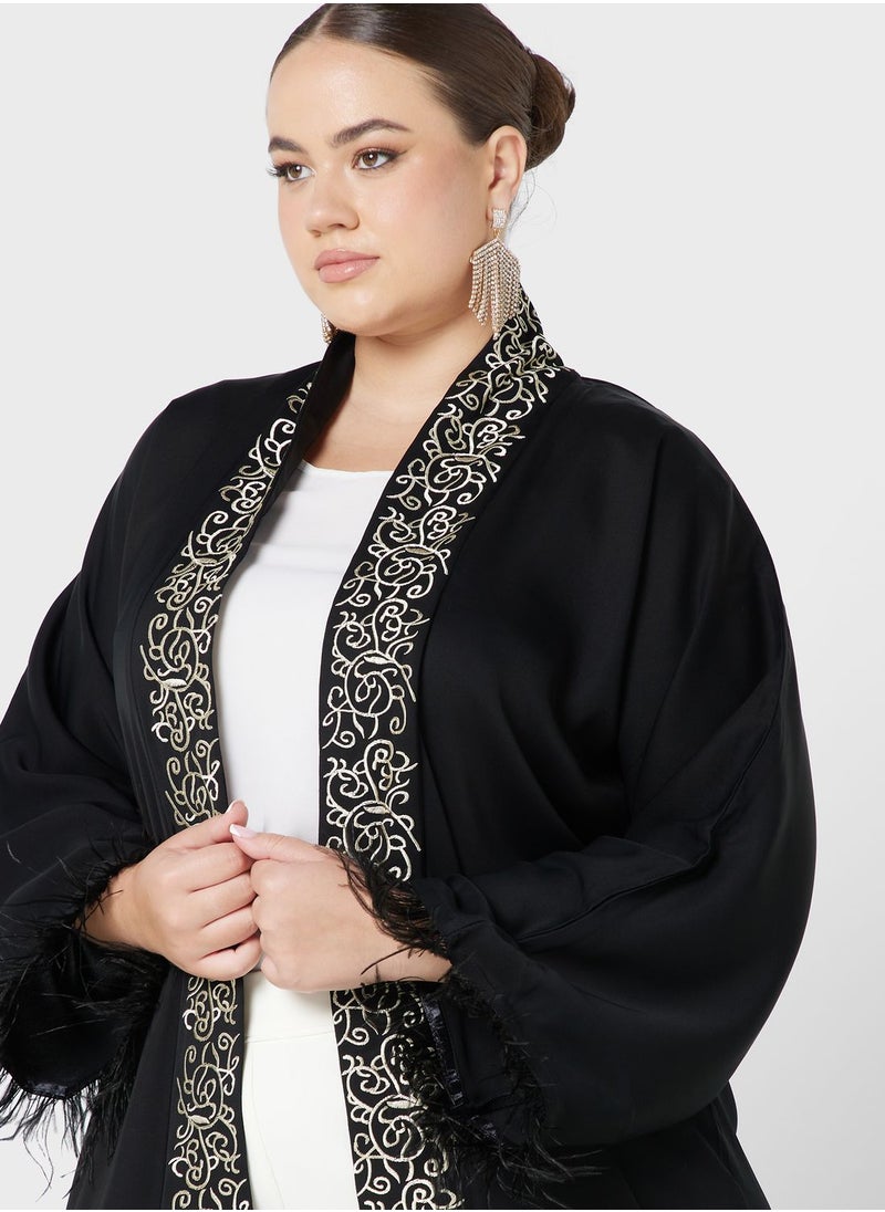 Khizana - Border Foil Print Abaya With Sheila - Image 1