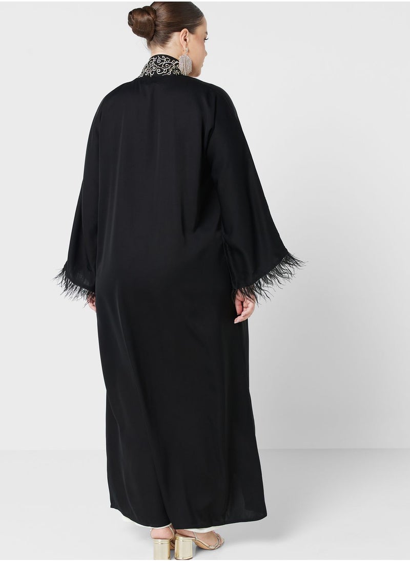 Khizana - Border Foil Print Abaya With Sheila - Image 1