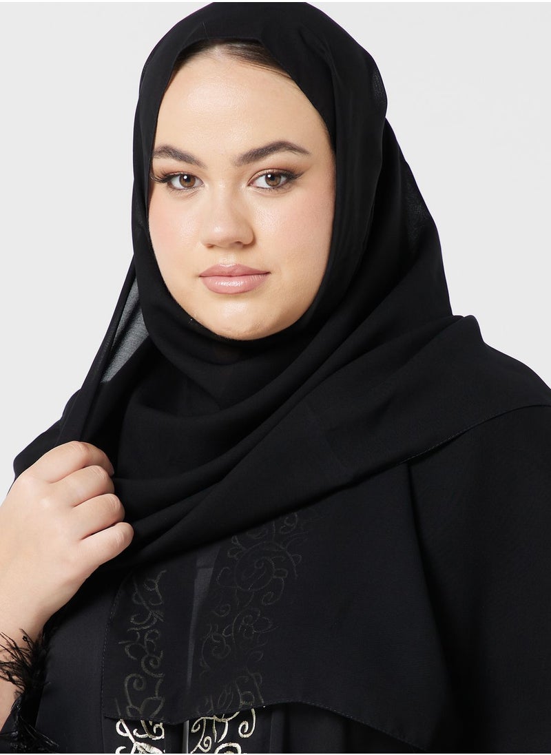 Khizana - Border Foil Print Abaya With Sheila - Image 1