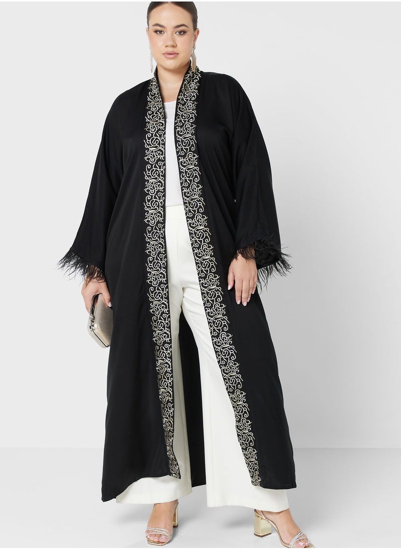 Khizana - Border Foil Print Abaya With Sheila - Image 1