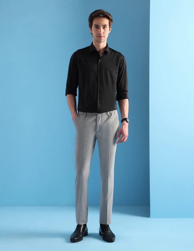 Arrow Black Solid Manhattan Slim Fit Velocity Shirt for Men | Best Price UAE