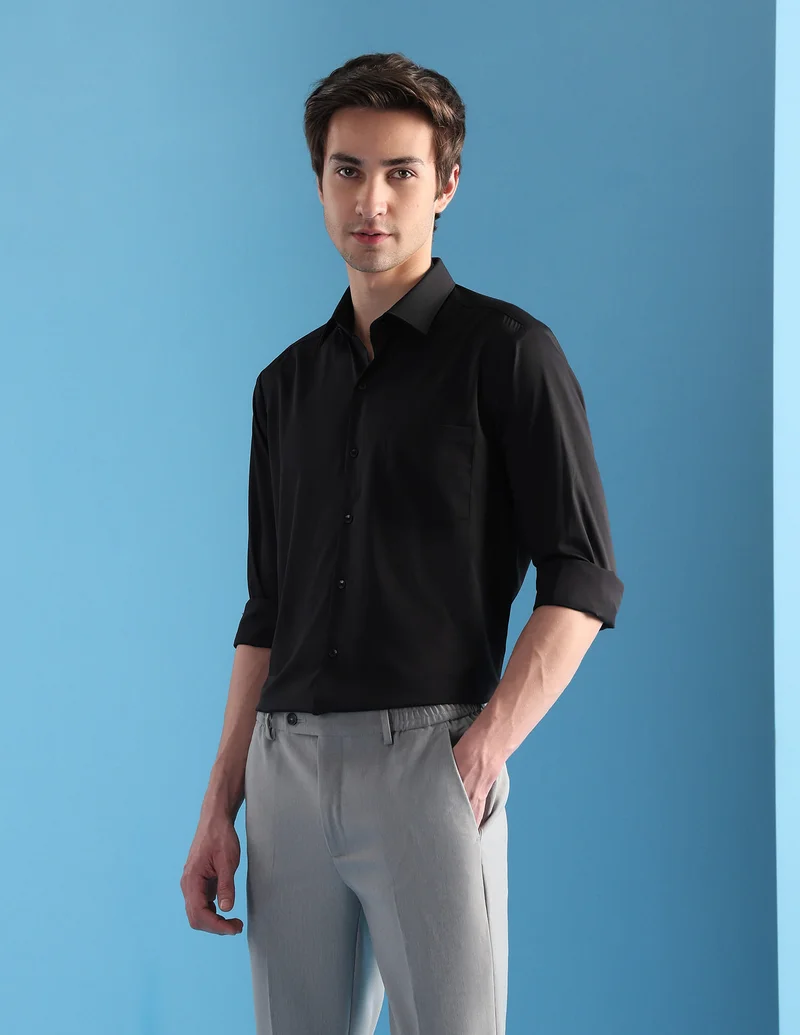 Arrow Black Solid Manhattan Slim Fit Velocity Shirt for Men | Best Price UAE