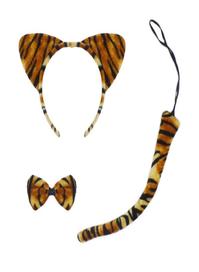 CBLUO Halloween Cat Ears Headband Kitty Bow Tie Tail Women Cat Hair Hoops Kitten Hair Bands Headpiece Hairband Christmas Birthday Party Decoration Cosplay Costume Handmade Hair Accessories Tiger - Image 1