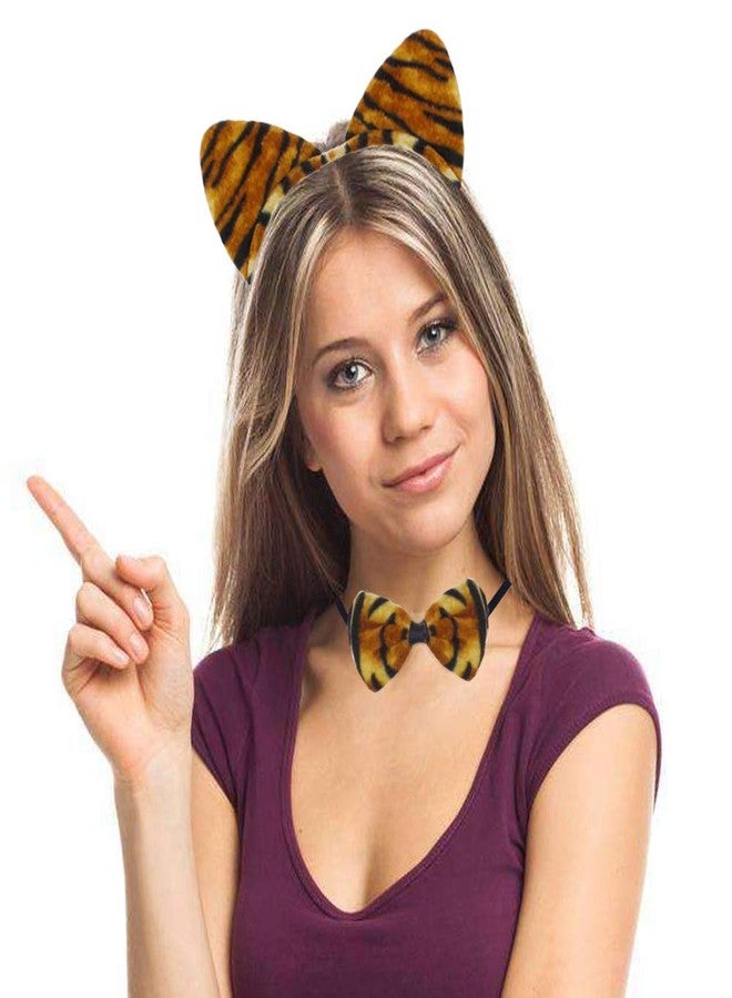 CBLUO Halloween Cat Ears Headband Kitty Bow Tie Tail Women Cat Hair Hoops Kitten Hair Bands Headpiece Hairband Christmas Birthday Party Decoration Cosplay Costume Handmade Hair Accessories Tiger - Image 2