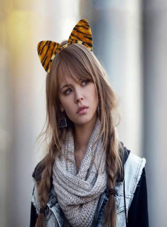 CBLUO Halloween Cat Ears Headband Kitty Bow Tie Tail Women Cat Hair Hoops Kitten Hair Bands Headpiece Hairband Christmas Birthday Party Decoration Cosplay Costume Handmade Hair Accessories Tiger - Image 4