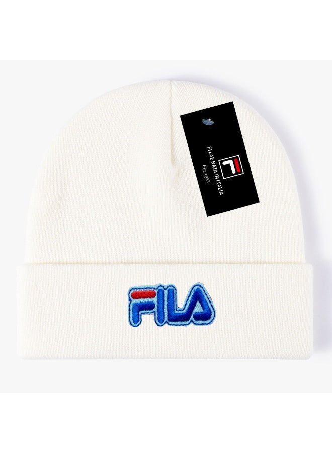 FILA White Knitted Beanie with Embroidered Logo