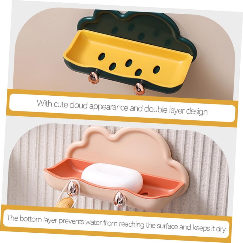 Double Layer Plastic Soap Holder Set with Hooks Adhesive Wall Mount for Bathroom Kitchen - Image 4