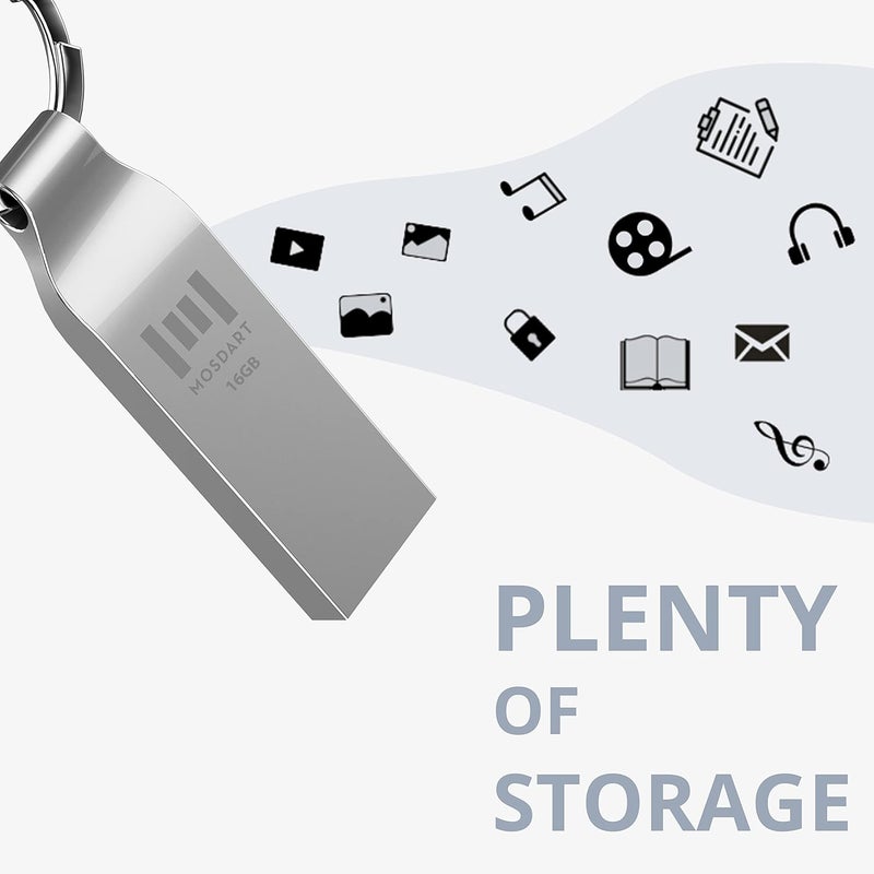 موس دارت محرك أقراص فلاش MOSDART مقاوم للماء بسعة 16GB USB2.0، بتنسيق FAT32، عصا ذاكرة معدنية مع سلسلة مفاتيح، للنسخ الاحتياطي للنظام وتخزين البيانات، فضي - Image 5