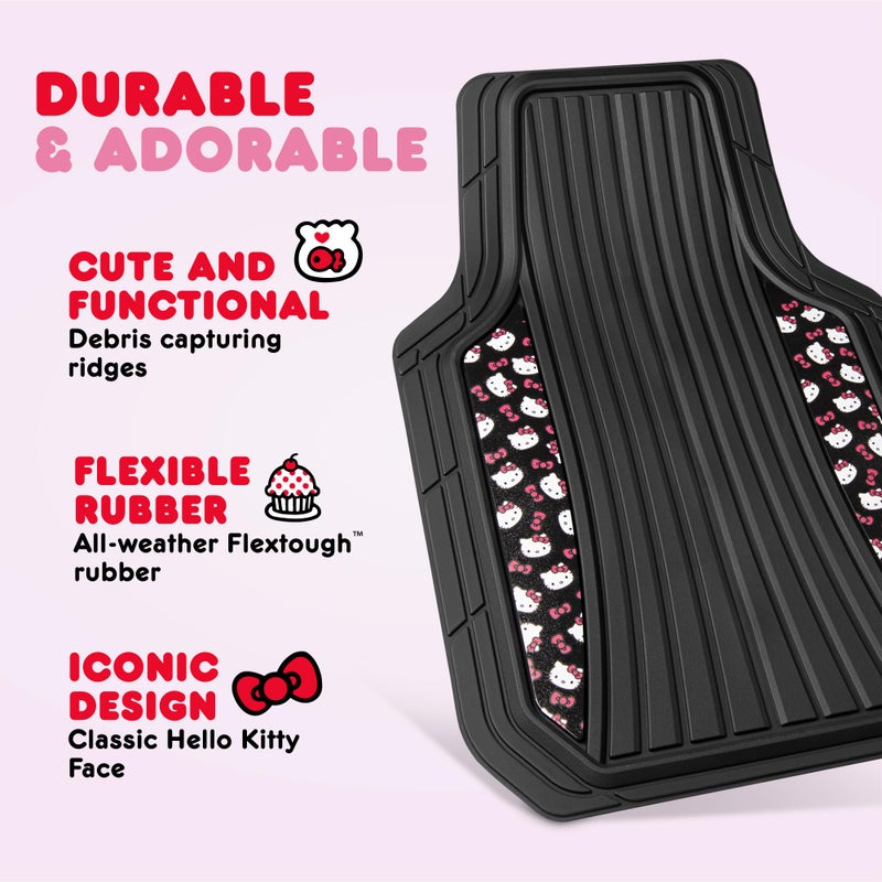 Carbella Hello Kitty Car Mats 4pc Floor Mats for Cars Trucks SUVs Black Car Floor Mats for Women Men Accessories Rubber Heavy Duty Cute Non-Slip Always Front Rear Hello Kitty Cars Accessories Black/Red - Image 2