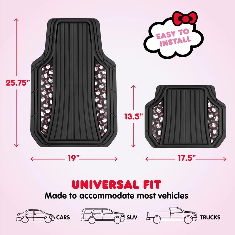 Carbella Hello Kitty Car Mats 4pc Floor Mats for Cars Trucks SUVs Black Car Floor Mats for Women Men Accessories Rubber Heavy Duty Cute Non-Slip Always Front Rear Hello Kitty Cars Accessories Black/Red - Image 3