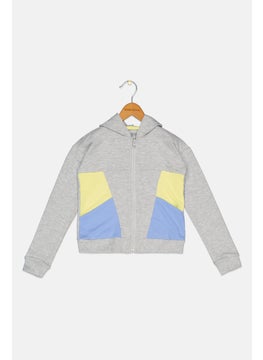 Ideology  Kids Girl Sportswear Fit Long Sleeve Colorblock Training Jacket, Grey Heather Combo  - Image 1