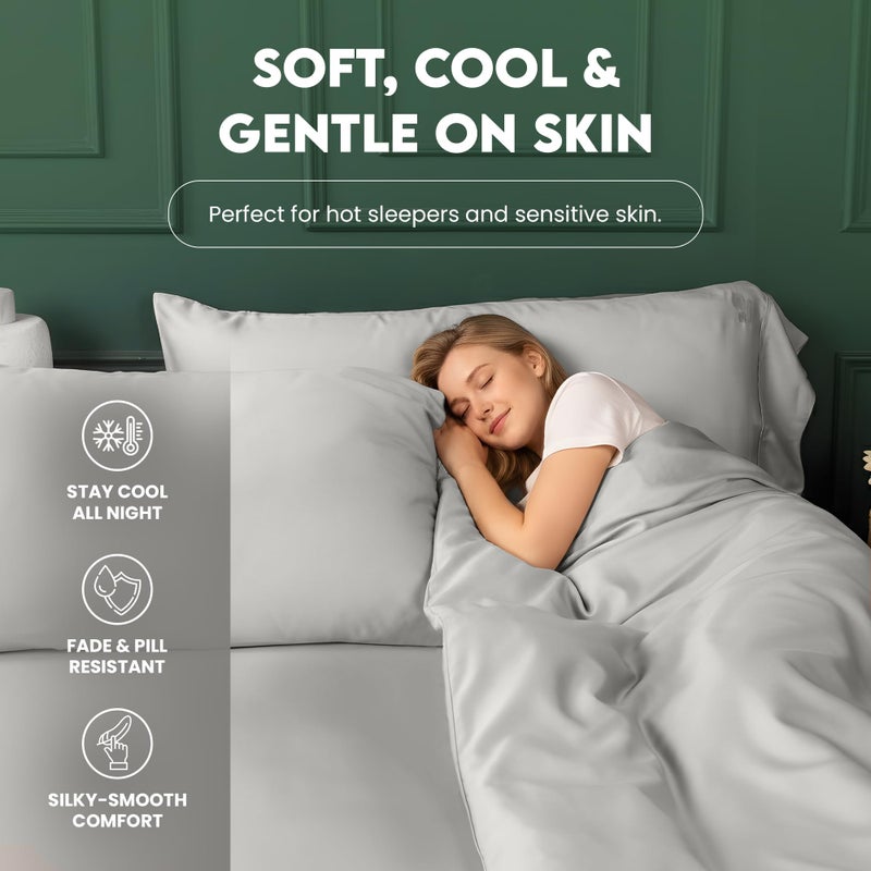ArthCrafted 100% Eucalyptus Tencel Queen Bed Sheets, 18 Inch Deep Pocket Queen Sheets, Cooling Sheets with Elastic Corner Straps, Eucalyptus Silk Tencel Lyocell (Cool Grey, 4PC Queen) - Image 3