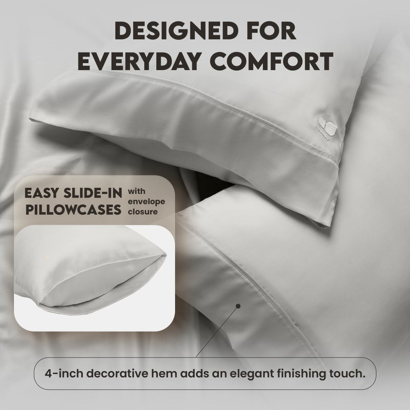 ArthCrafted 100% Eucalyptus Tencel Queen Bed Sheets, 18 Inch Deep Pocket Queen Sheets, Cooling Sheets with Elastic Corner Straps, Eucalyptus Silk Tencel Lyocell (Cool Grey, 4PC Queen) - Image 4