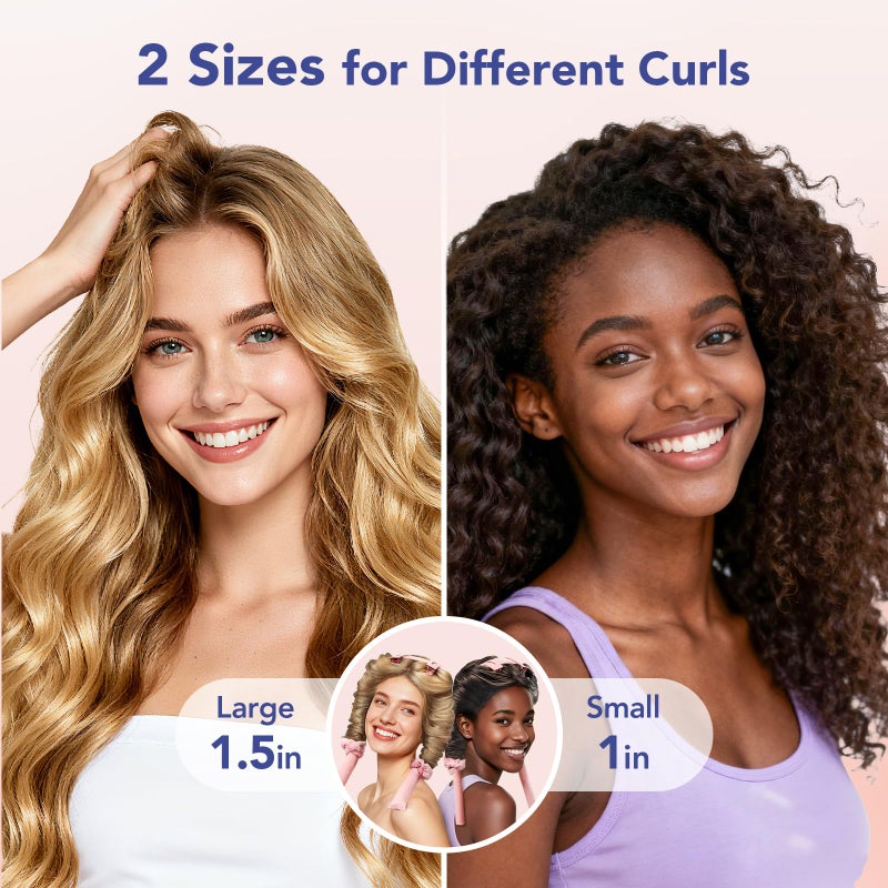 LitBear Heatless Curls Overnight, 2 Sizes of Soft Hair Rollers for Women with Bonnet to Sleep In, No Heat Hair Curlers Set with Scrunchies and Clips, for Long and Medium Hair (Pink) - Image 2