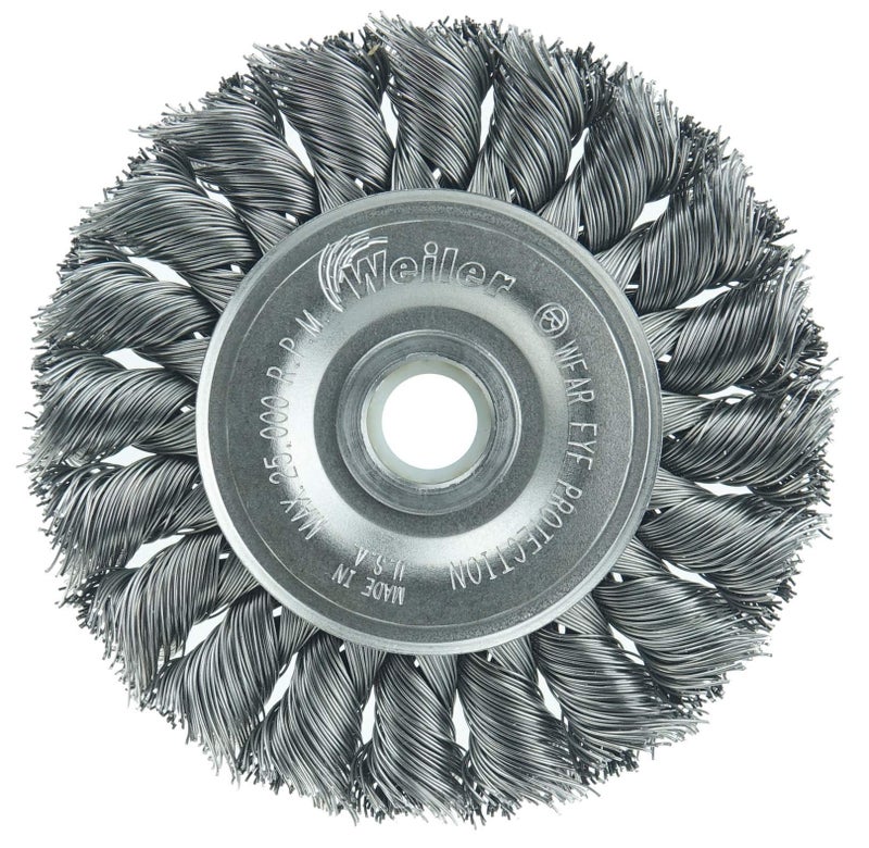 Weiler 08014 3" Standard Twist Knot Wire Wheel .014" Steel Fill 1/2"-3/8" Arbor Hole Made in the USA - Image 4