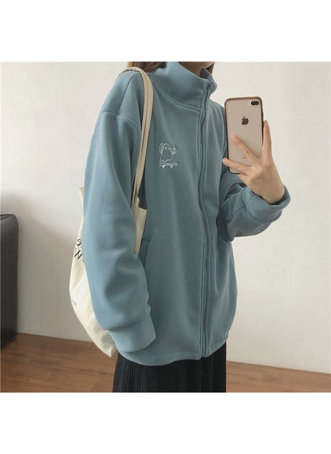 Winter Fuzzy Sherpa Fleece Jacket Womens 2024 Blue