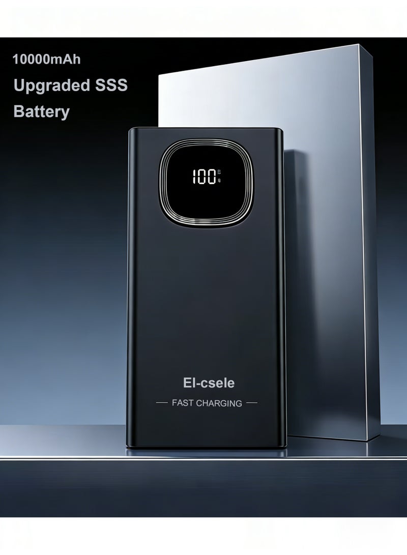 El-csele 10000mAh Power Bank Upgraded Semi Solid State Battery Fast Charging for Samsung iPhone Huawei etc. Triple Ports for Phones iPad Earbuds Compact Travel Design Long-Lasting Battery with Type-C Fast Self-Charge & Dual Light Lighting - Image 1