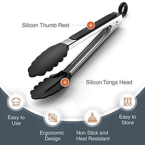 Tribal Cooking Kitchen Tongs with Silicone Tips - Stainless Steel tongs for cooking - 9" and 12" Tongs With Silicone Rubber Non Slip Grips, Heat Resistant Metal Tongs. - Image 2