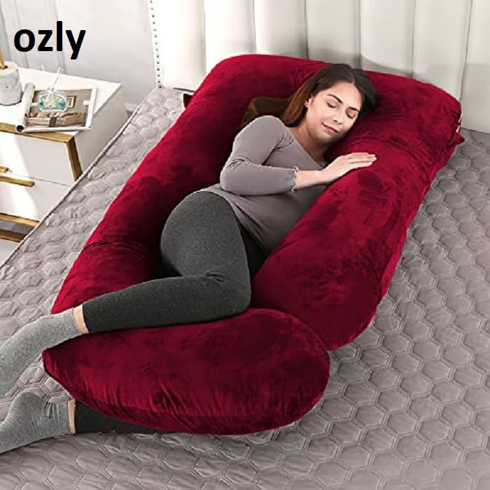 ozly Ultra Soft j Shaped Pillow Polyester Fibre, Microfibre Solid Pregnancy Pillow Pack of 1 (Wine) - Image 2