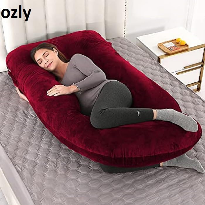 ozly Ultra Soft j Shaped Pillow Polyester Fibre, Microfibre Solid Pregnancy Pillow Pack of 1 (Wine) - Image 3