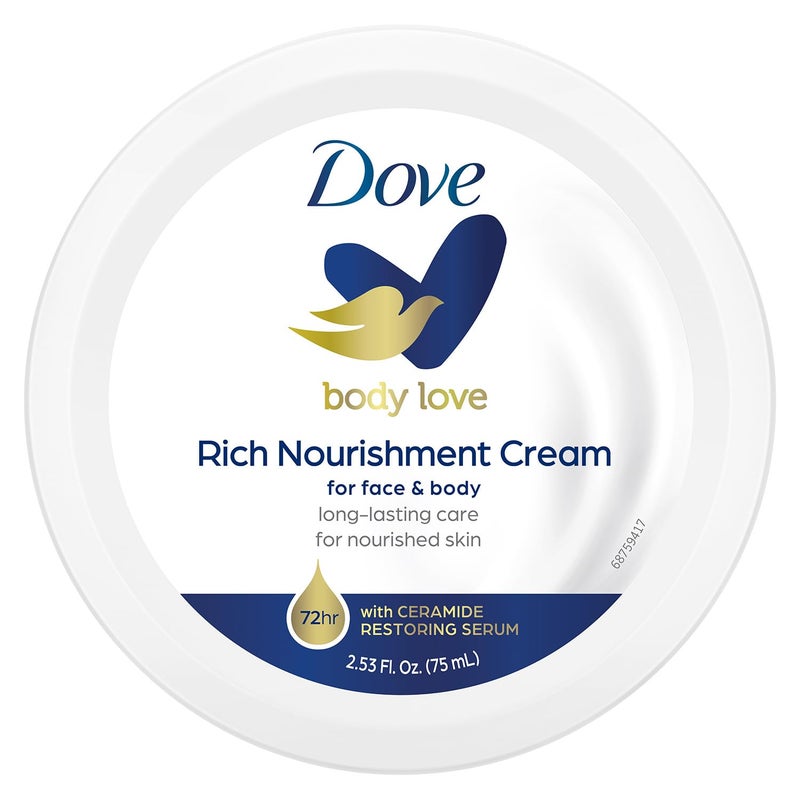 Dove كريم دوف لوف للجسم، مرطب غني، لوجه، يد وجسم للبشرة الجافة جداً، كريم مرطب سريع الامتصاص يدوم 72 ساعة مع سيروم السيراميد، حجم سفر، 2.53 أونصة - Image 1