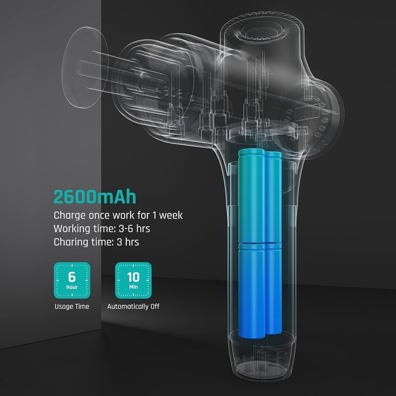 Bluejw 3 Massage Gun Handheld Percussion Deep Tissue Muscle Massager for Athlete, 12mm Amplitude Quiet Portable Massager Gun for Leg Back Body Muscle Relaxation Cordless, Gray - Image 5