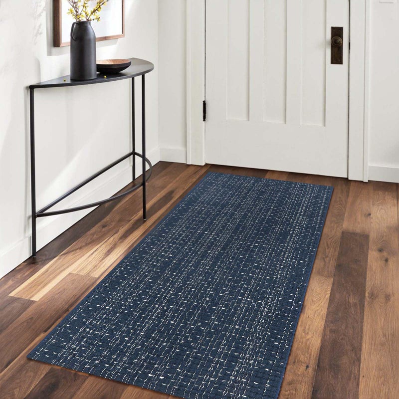 Seavish Seavish Boho Bathroom Rug Runner  Laundry Rug Woven Bath Mat  2'x4.2' Dark Blue Throw Rug Cotton Area Rug Washable Runner Rugs for Kitchen Hallway Living Room Bedroom Patio  - Image 2