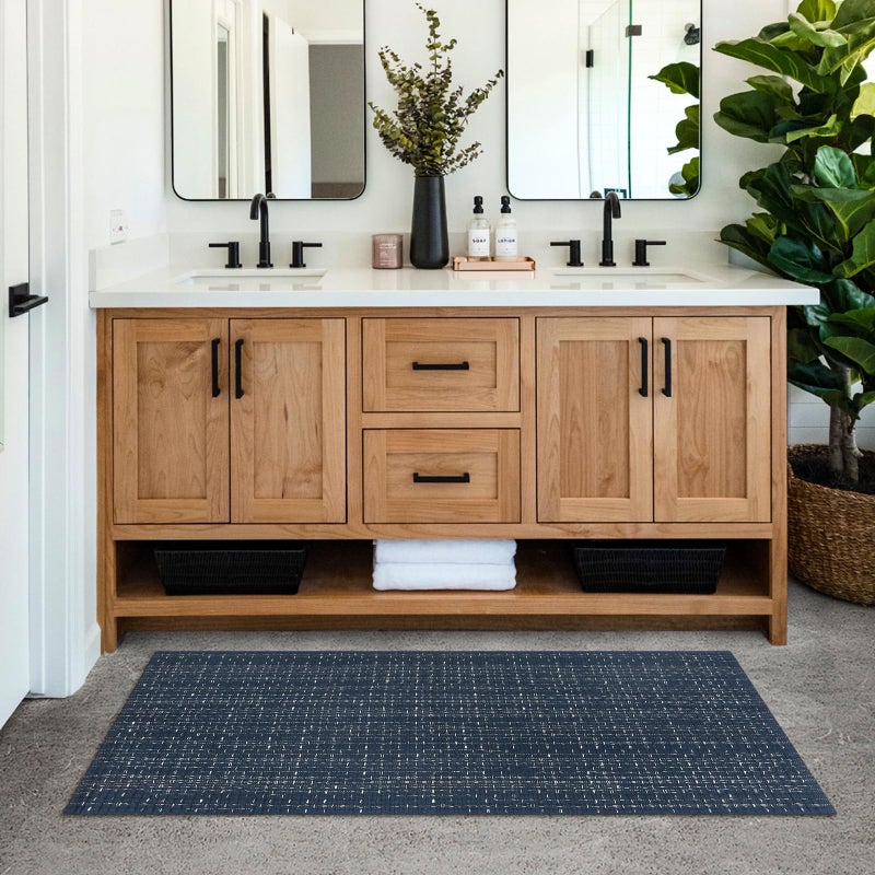 Seavish Seavish Boho Bathroom Rug Runner  Laundry Rug Woven Bath Mat  2'x4.2' Dark Blue Throw Rug Cotton Area Rug Washable Runner Rugs for Kitchen Hallway Living Room Bedroom Patio  - Image 5