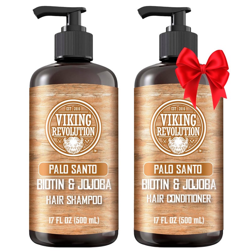 Viking Revolution Palo Santo Mens Shampoo and Conditioner Set with Biotin and Jojoba Oil - Natural Hair Shampoo and Hair Conditioner for Men with Vitamin B5 - Shampoo and Conditioner Set Men (17Oz) - Image 1