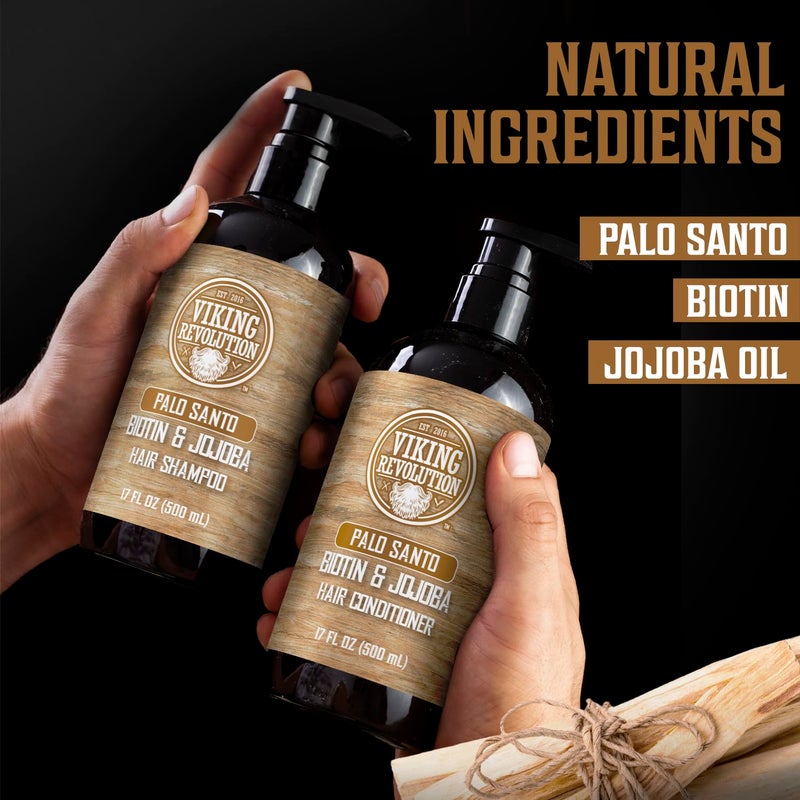Viking Revolution Palo Santo Mens Shampoo and Conditioner Set with Biotin and Jojoba Oil - Natural Hair Shampoo and Hair Conditioner for Men with Vitamin B5 - Shampoo and Conditioner Set Men (17Oz) - Image 4
