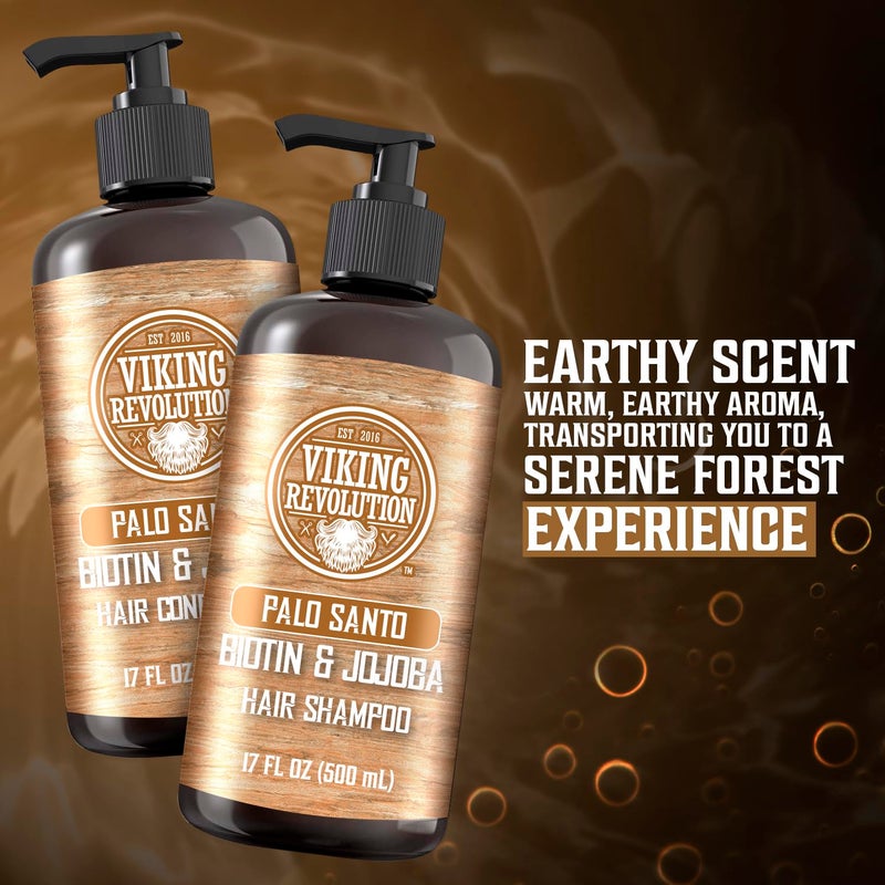 Viking Revolution Palo Santo Mens Shampoo and Conditioner Set with Biotin and Jojoba Oil - Natural Hair Shampoo and Hair Conditioner for Men with Vitamin B5 - Shampoo and Conditioner Set Men (17Oz) - Image 5