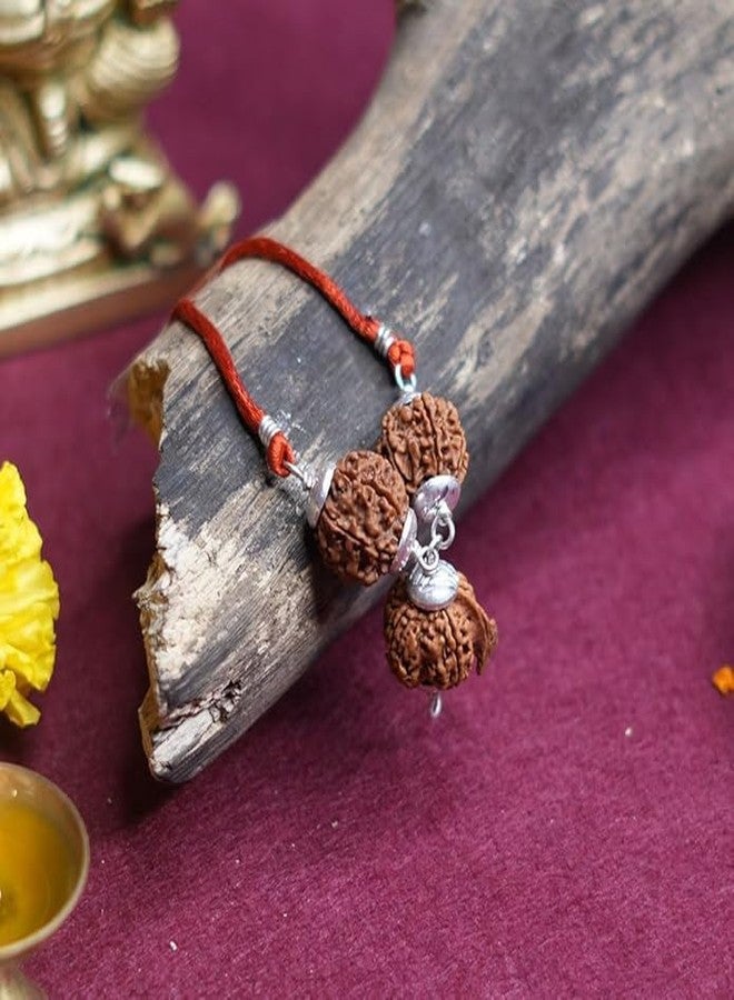 DEVAMA THE DIVINE Rudralife 7 Mukhi Ganesh Rudraksha Necklace, Orange Thread, 45 cm, Lab Certified, Traditional Religious Pendant - Image 2