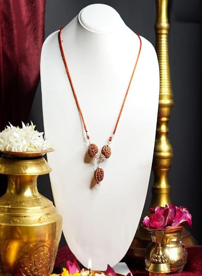 DEVAMA THE DIVINE Rudralife 7 Mukhi Ganesh Rudraksha Necklace, Orange Thread, 45 cm, Lab Certified, Traditional Religious Pendant - Image 3