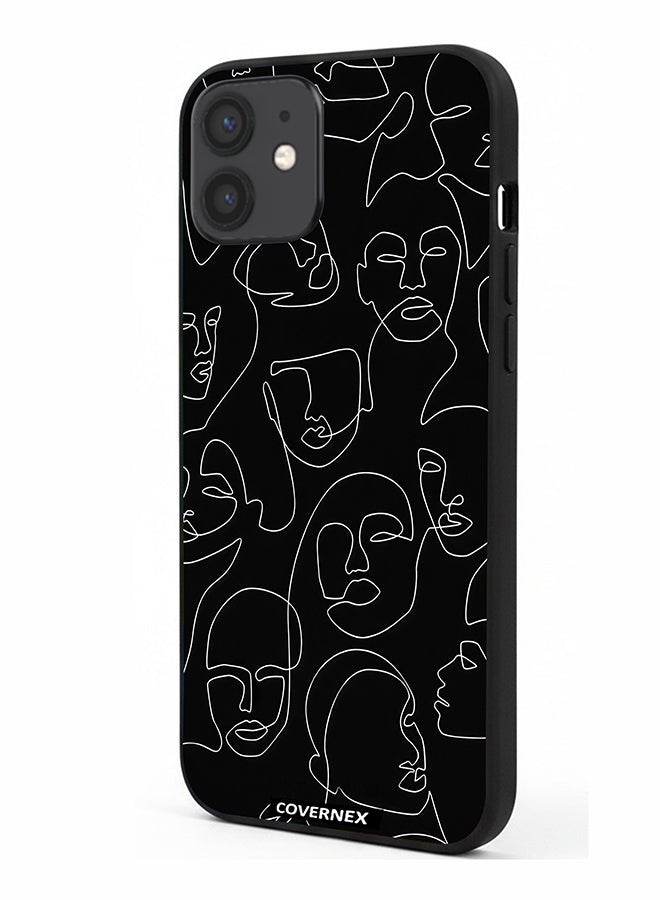 Covernex Apple iPhone 12 Protective Case Cover Printed Featuring Abstract One Line Faces Art - Image 1