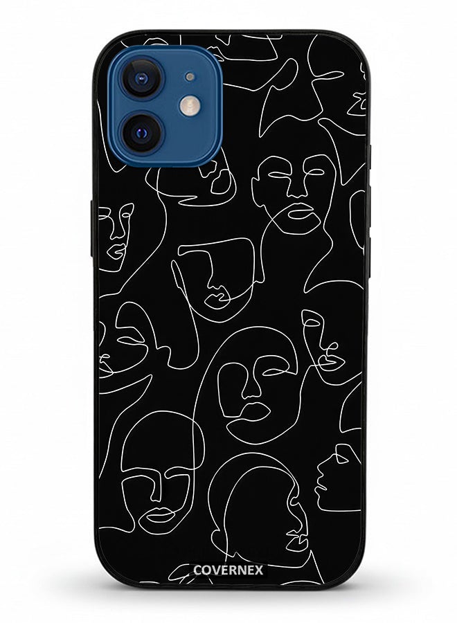 Covernex Apple iPhone 12 Protective Case Cover Printed Featuring Abstract One Line Faces Art - Image 2