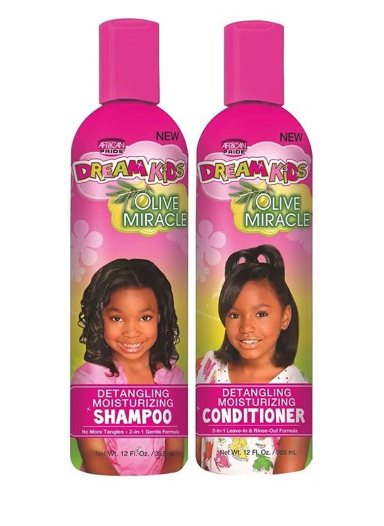 African Pride 2-Piece Dream Kids Olive Miracle Detangling Shampoo And Conditioner Combo Set 355ml 