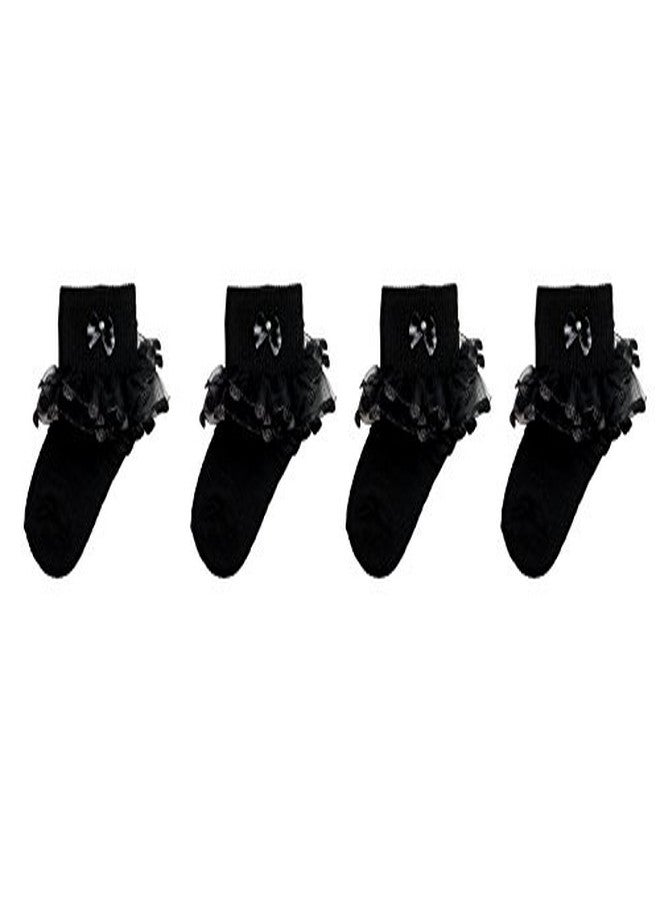 CAMEY Cotton Baby Bow Design Frill Socks (Ca0000132Fs -BLACK) (Pack Of 4) (2-3 Years)