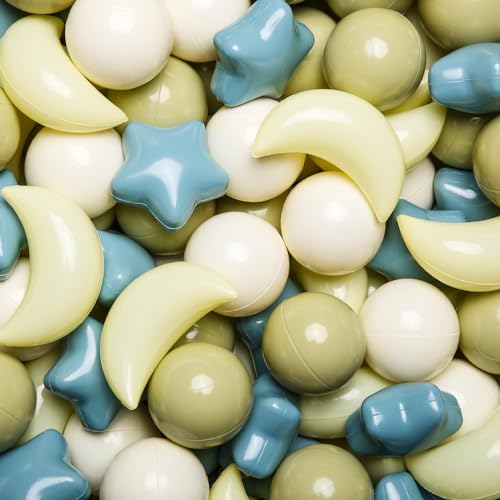 GOGOSO Ball Pit Balls Stars Moon Shapes Plastic Pitballs for Toddler Play Tent Baby Photo Props Kids Pool Water Toys Kiddie Pool Party Decor Cream BlueYellowGreenWhite100PCS - Image 1