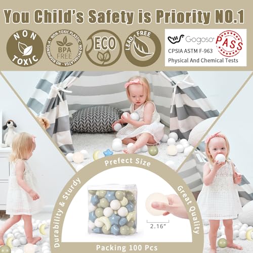 GOGOSO Ball Pit Balls Stars Moon Shapes Plastic Pitballs for Toddler Play Tent Baby Photo Props Kids Pool Water Toys Kiddie Pool Party Decor Cream BlueYellowGreenWhite100PCS - Image 5