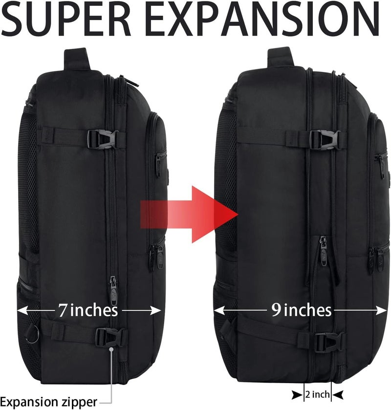 Vancropak Carry On Backpack, 45L Expandable Extra Large Travel Backpack, Flight Approved Water Resistant Luggage Suitcase Daypack, Lightweight Business Overnight Weekender Bag for Men & Women, Black - Image 3