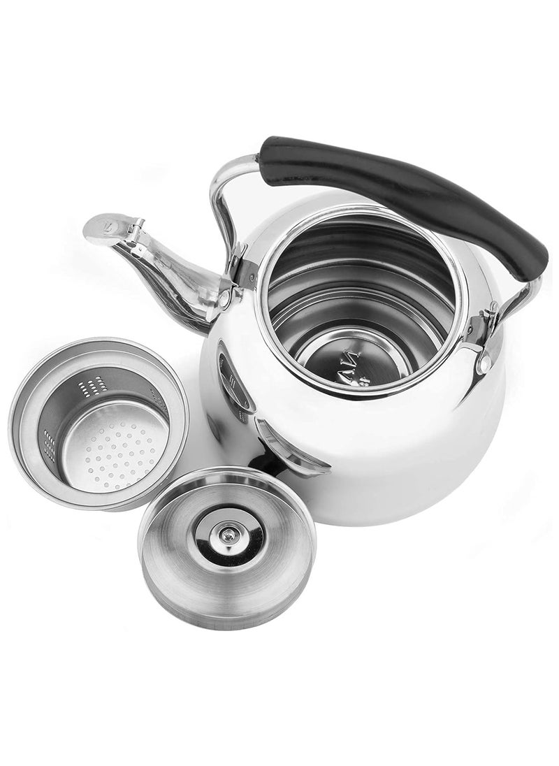 Generic - Stainless steel tea pot with whistle, 2 litres, silver sold by Black Fire - Image 1